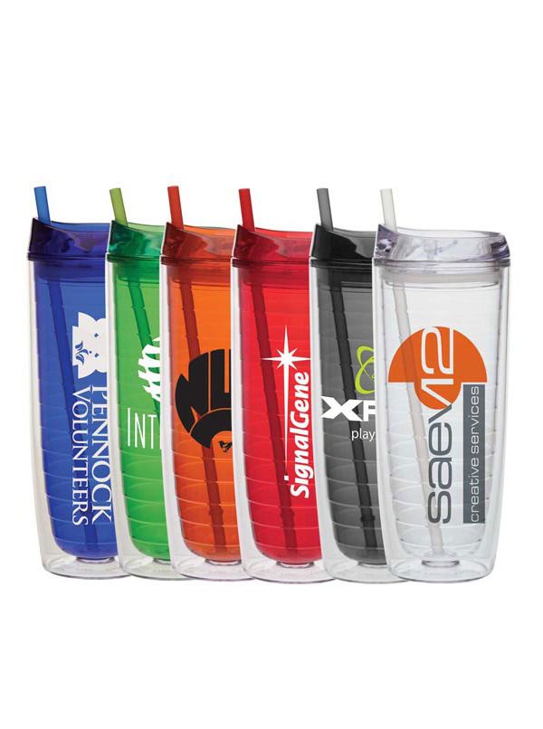 20 oz Double Walled Plastic Tumbler with Straw with Lid BPA Free DCG2146820