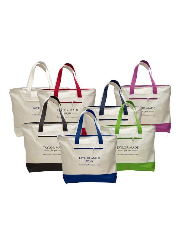 Custom Promotional Heavy Canvas Zipper Tote Bag with Color Handles